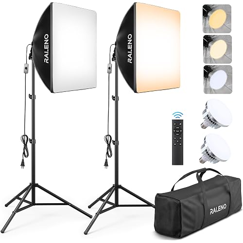 RALENO Softbox Lighting Kit, 2Pack 20"x20" Soft Box Light for Photography