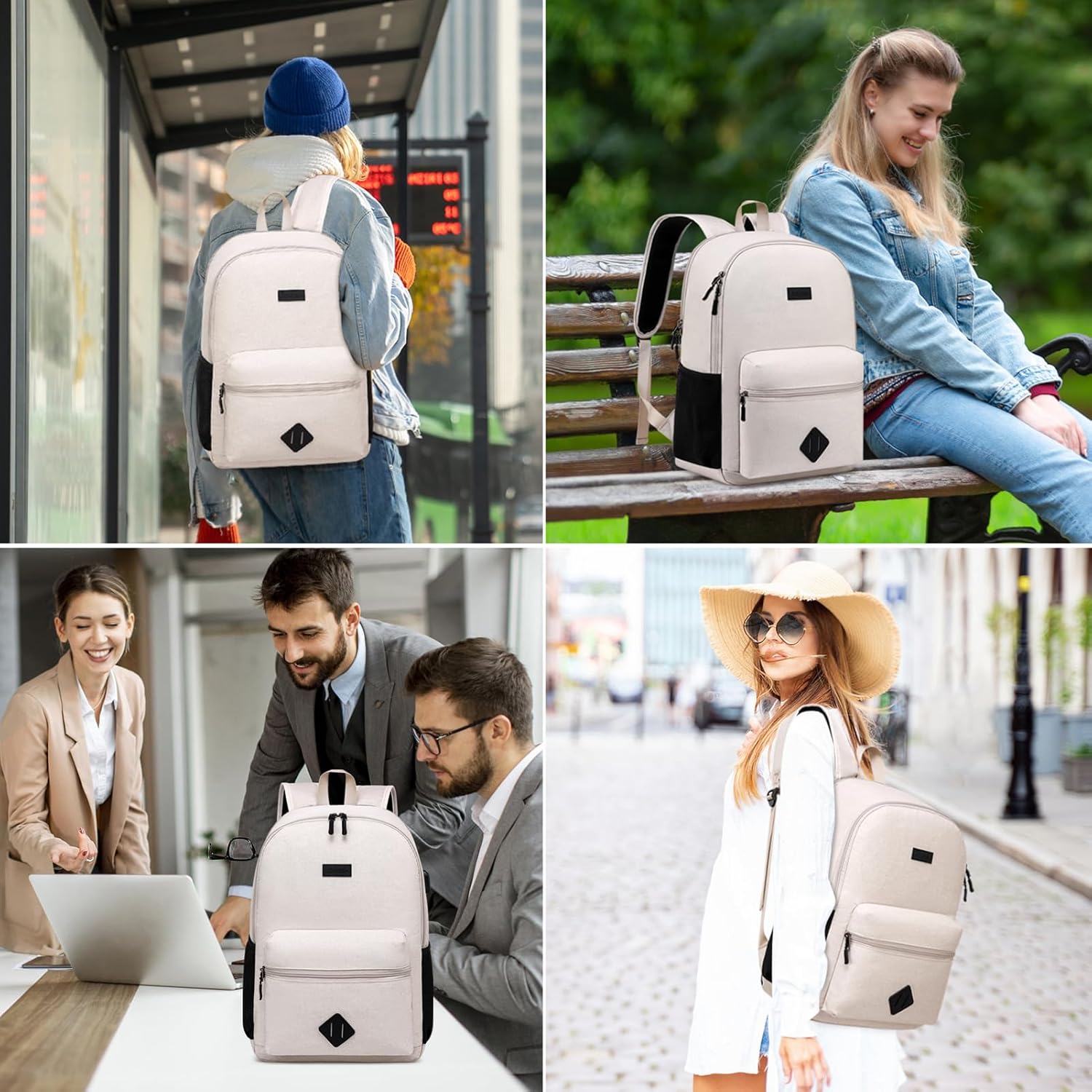Casual Laptop Backpack,School Backpack Large Bookbag with USB for High School College Students Office Business, Beige