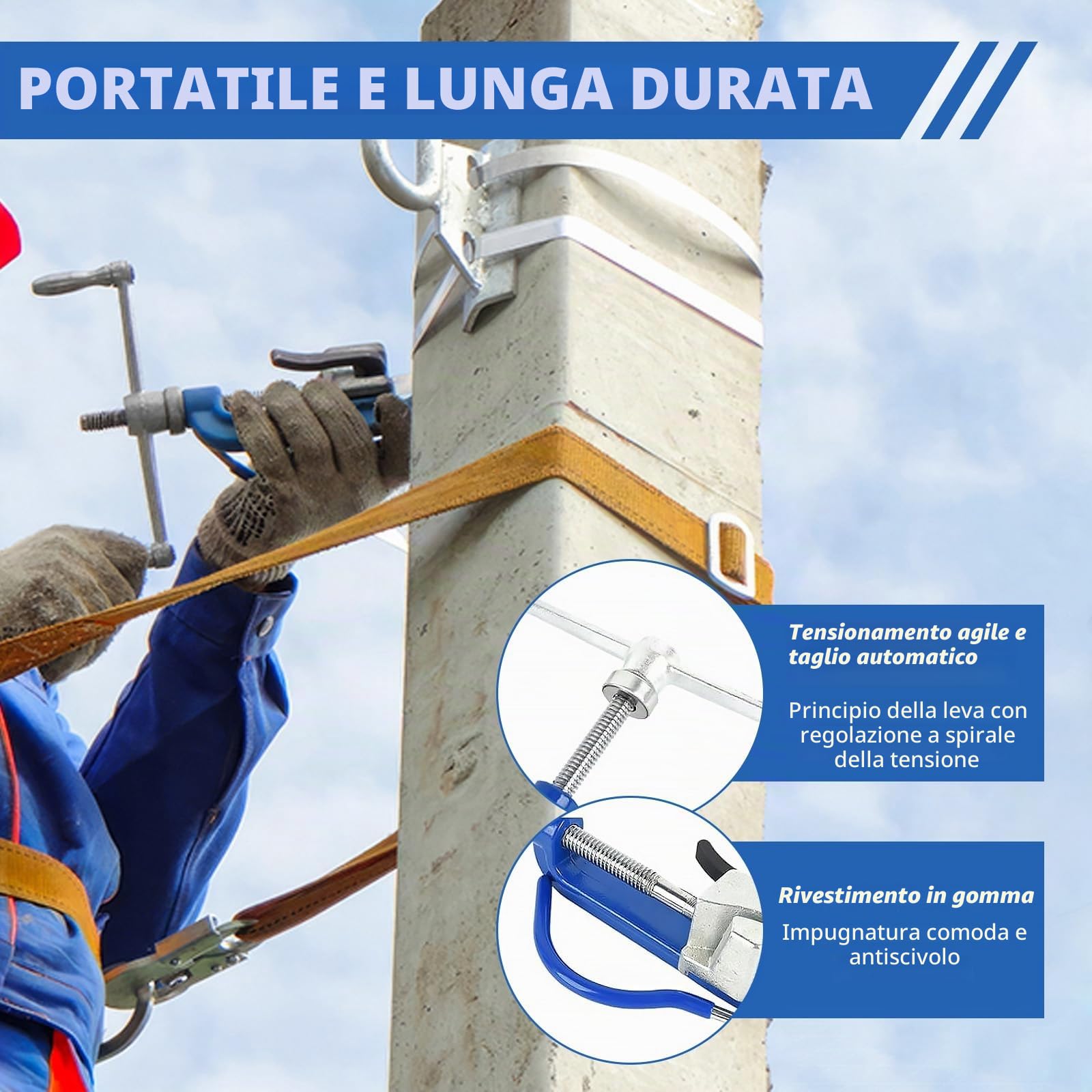 Tendireggia Manuale Tenditore per Reggette Pinza per Reggette Strumento Fasciametallo Spirale Fissaggio Manuale Imballaggio Navale Acciaio Professionale