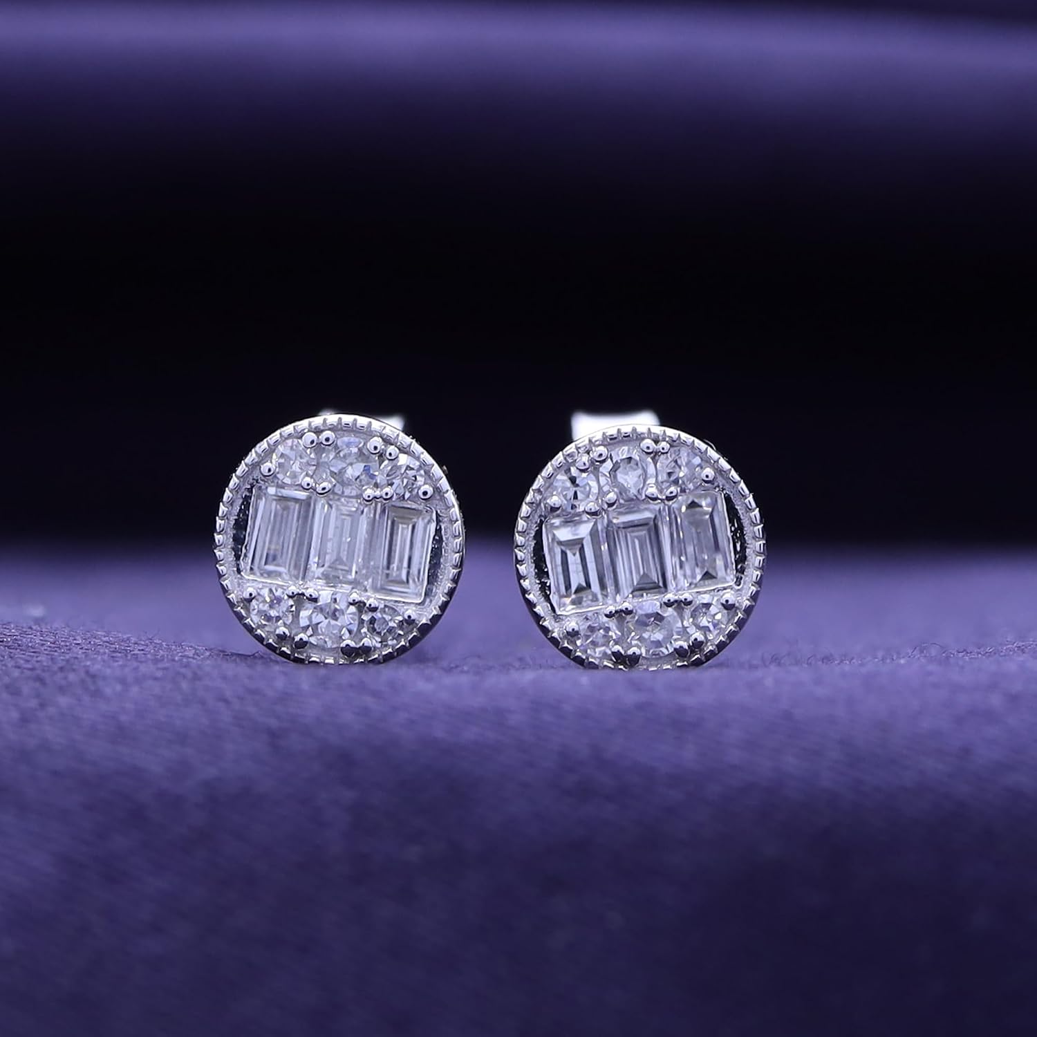Circle Shape Cluster Stud Earrings for Women 0.33 Carat (ctw) Baguette and Round Cut Lab Grown Diamond Push Back Earring in 14K Gold Plated 925 Sterling Silver or Vermeil Jewelry for Her