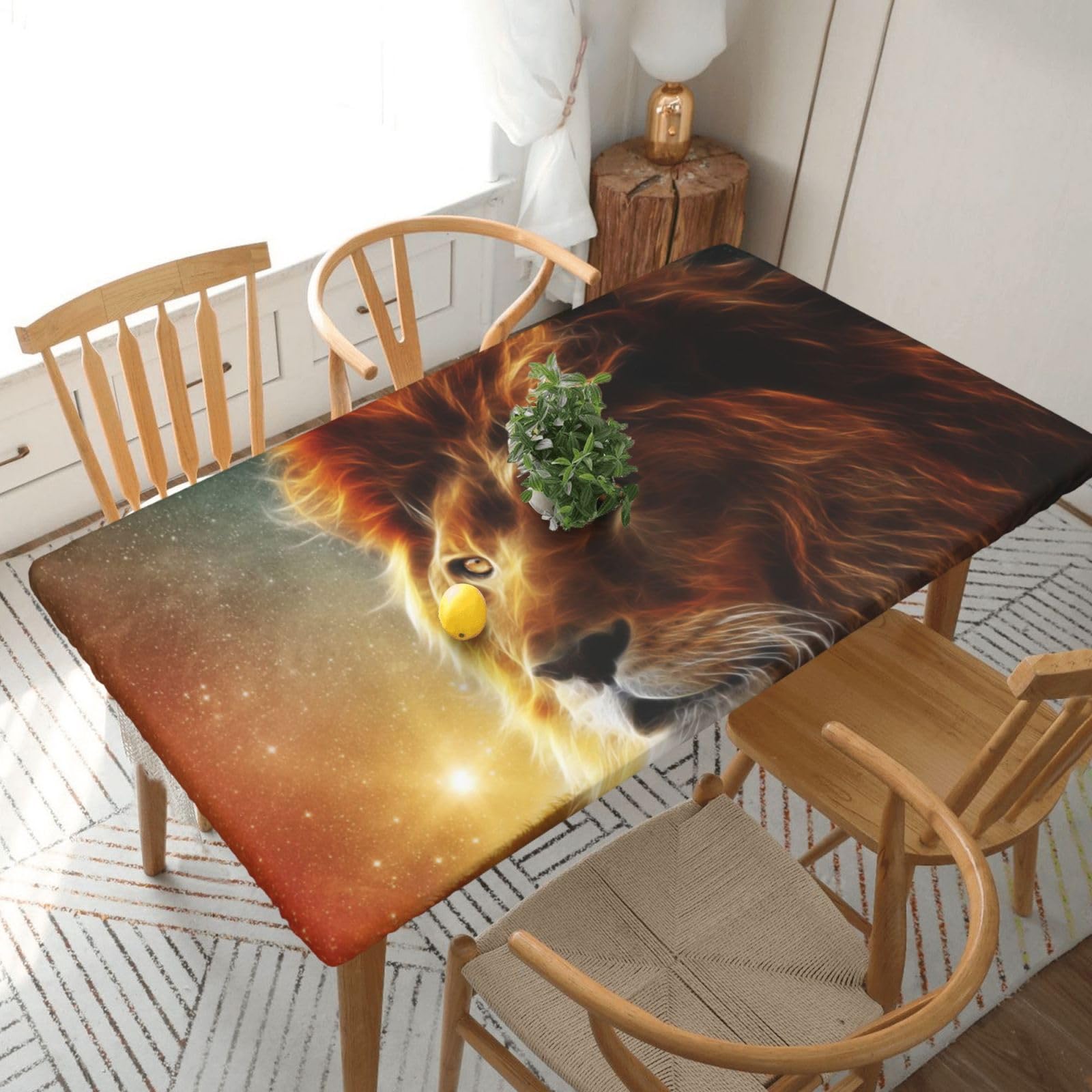BNVSADC Scifi Lion Printed 5FT Tablecloth Polyester Kitchen Water Resistant Table Cloth Dining Table Decoration Table Covers, 152x76 CM