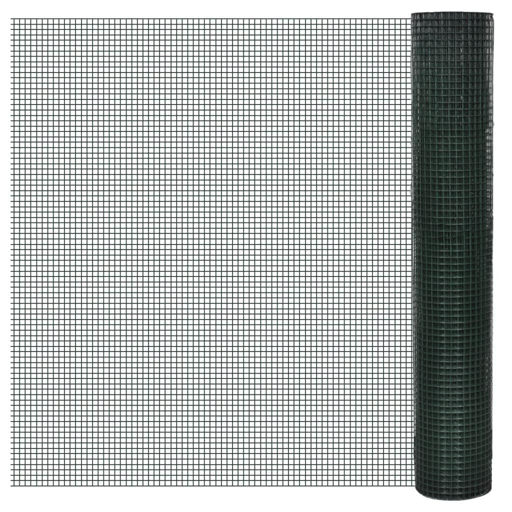 vidaXL Chicken Wire Fence, Wire Mesh for DIY Craft Rabbit Poultry, Wire Fencing for Outdoor, Fence Net, Galvanised with PVC Coating 10x1 m Green