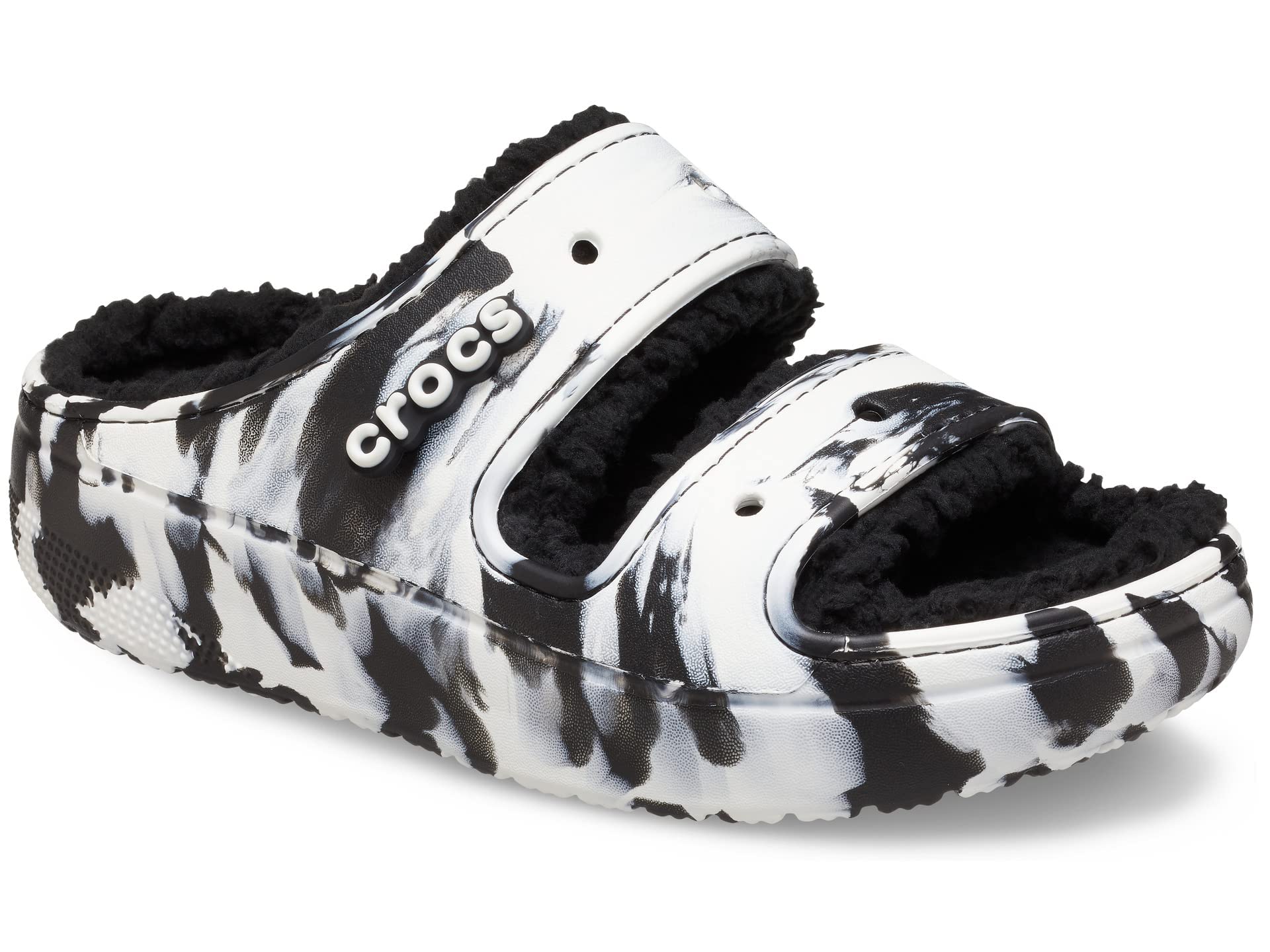 Crocs Unisex-Adult Classic Cozzzy Sandals, Fuzzy Slippers and Slides, Black/White, 14 Men/16 Women