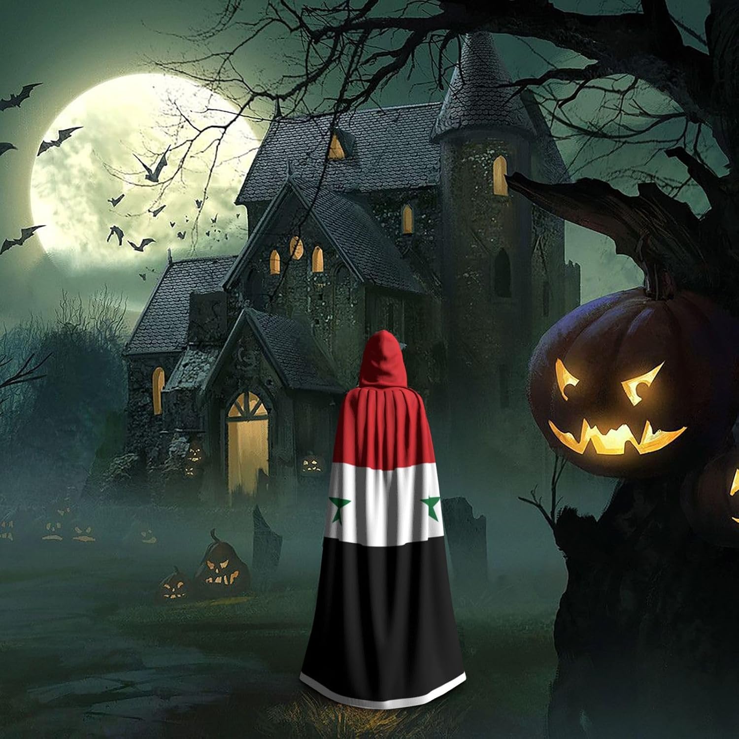 Syrian flag Unique Darkness Poncho Shawl - Customizable Wearable Blanket for Women, Perfect Halloween Costume Accessory, Knight, Akatsuki, and More