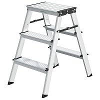 SONGMICS Alu-Leiter 3 Stufen klappbar Stehleiter Trittleiter