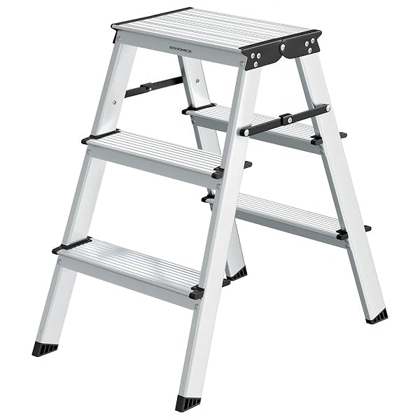 SONGMICS Alu-Leiter 3 Stufen klappbar Stehleiter Trittleiter