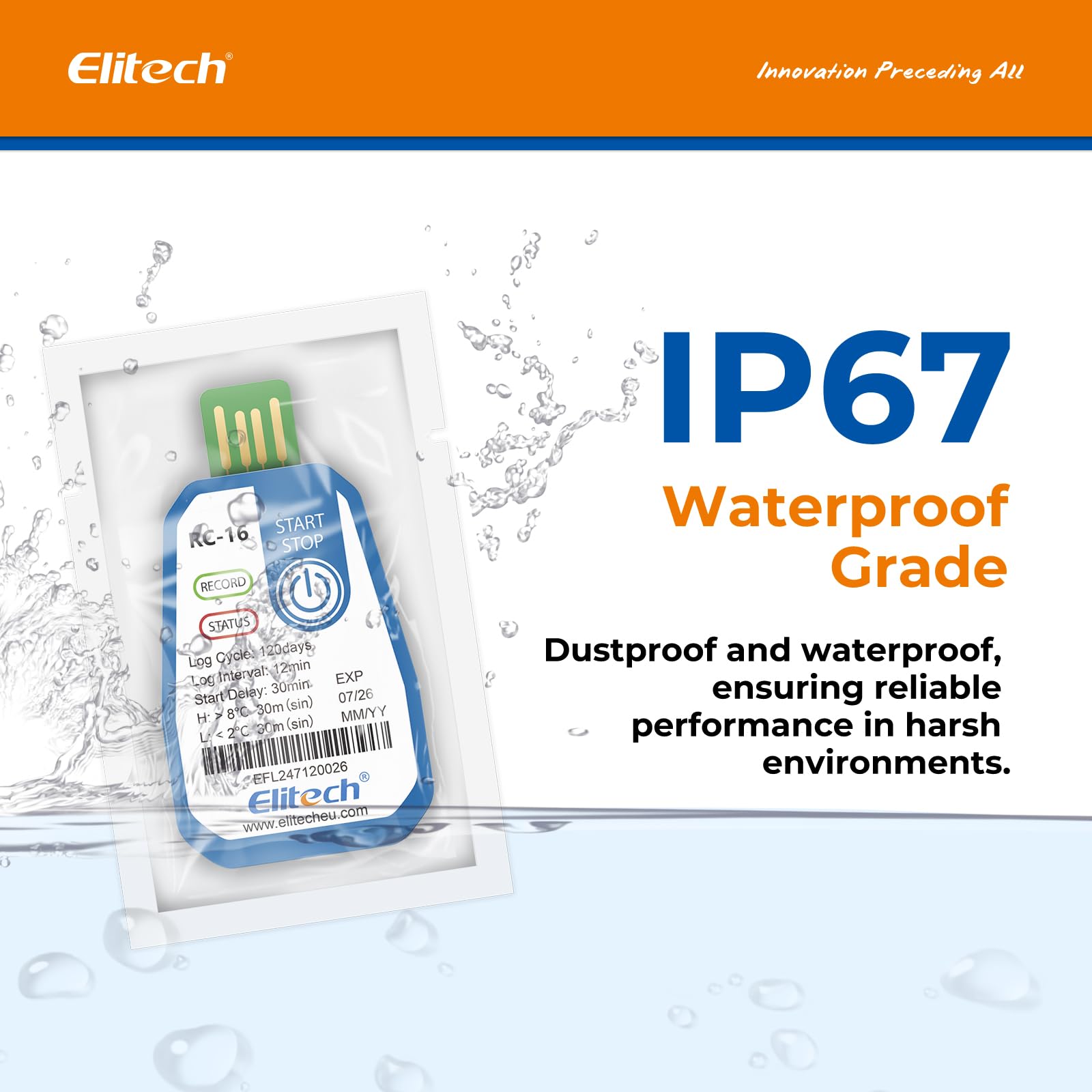 Elitech Registrador de Temperatura Desechable RC-16 10PACK