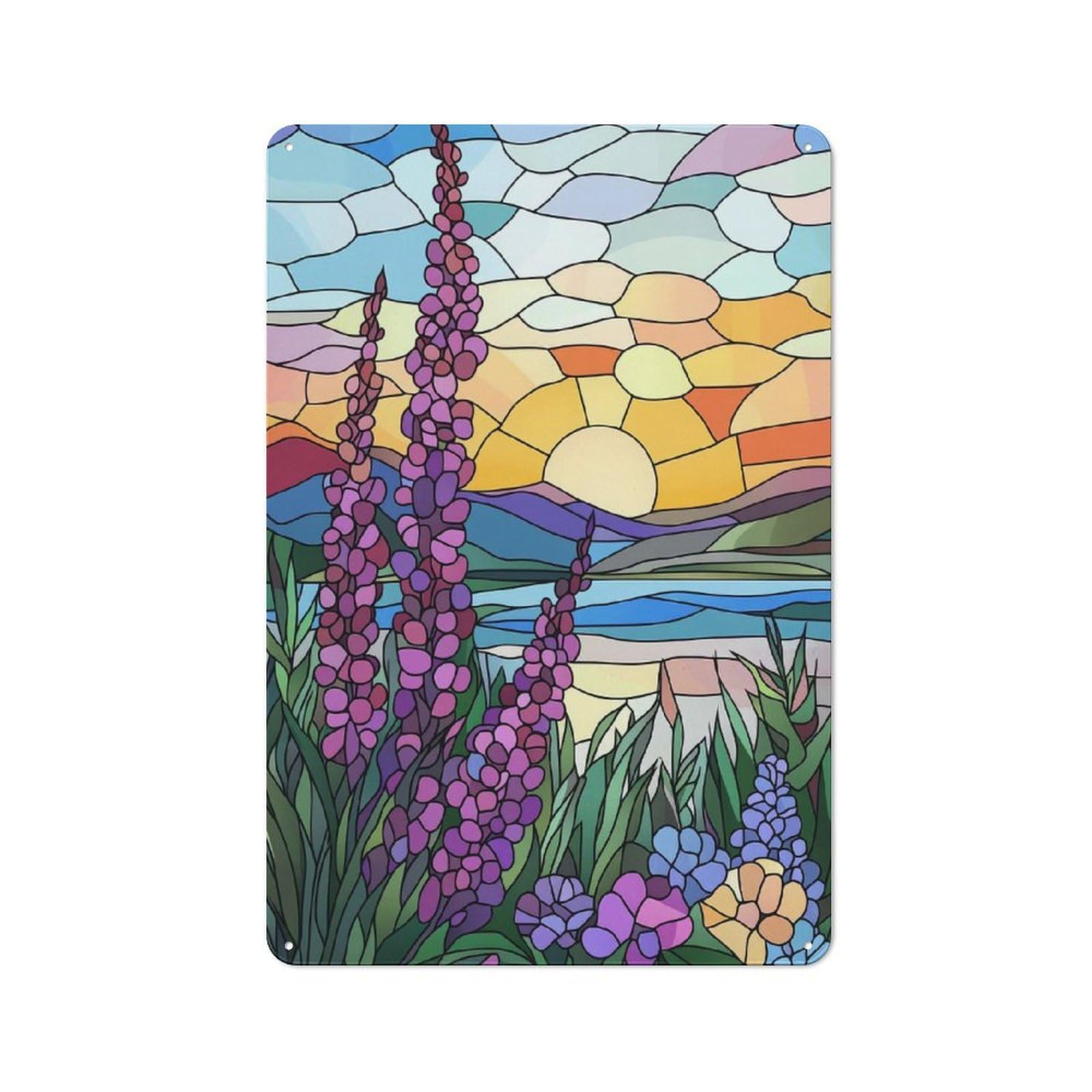 Sunset Landscape with Flowers Workshop Style Metal Wall Decor 30x20cm, Garage Metal Sign for Workshop, Basement, Shed Or Games Room