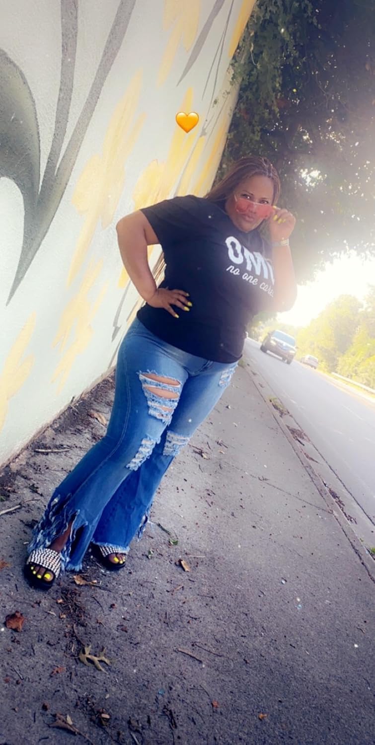 Bell Bottom Jeans for Women Butterfly Vintage High Waisted Skinny Flared Jeans Wide Leg Raw Hem Denim Pants - Image 3