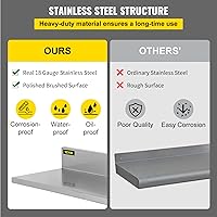 Vista 5 de VEVOR Estante de pared de acero inoxidable, capacidad de carga máxima de 44 libras, estantería comercial de montaje en pared con protector contra