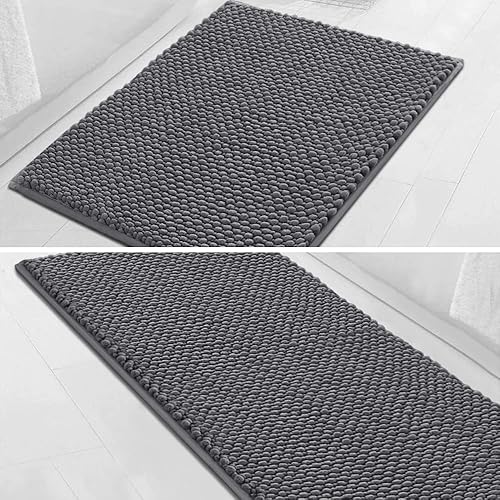 Turquoize Alfombra de baño de felpilla lanuda de 47 x 20 pulgadas, paquete de 17 x 24 pulgadas, tapete de baño de felpilla antideslizante, color gris