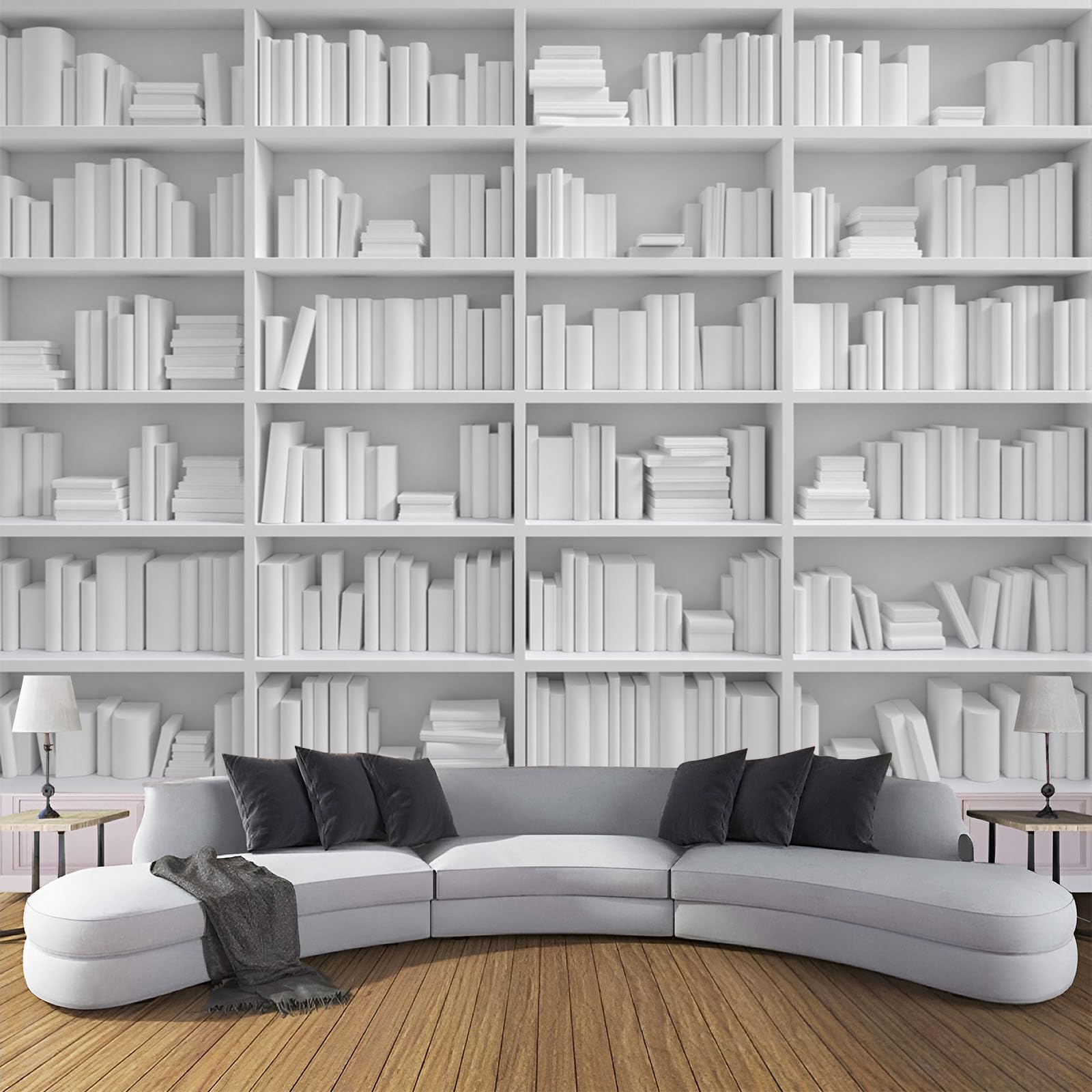 Fototapete Bücher Bücherregale, 3D Tapete Minimalismus, Tapete Dekoration Schlafzimmer Wohnzimmer Büro Flur Fototapete Dekoration Study Zimmer Restaurant, 300x210cm, Weiß