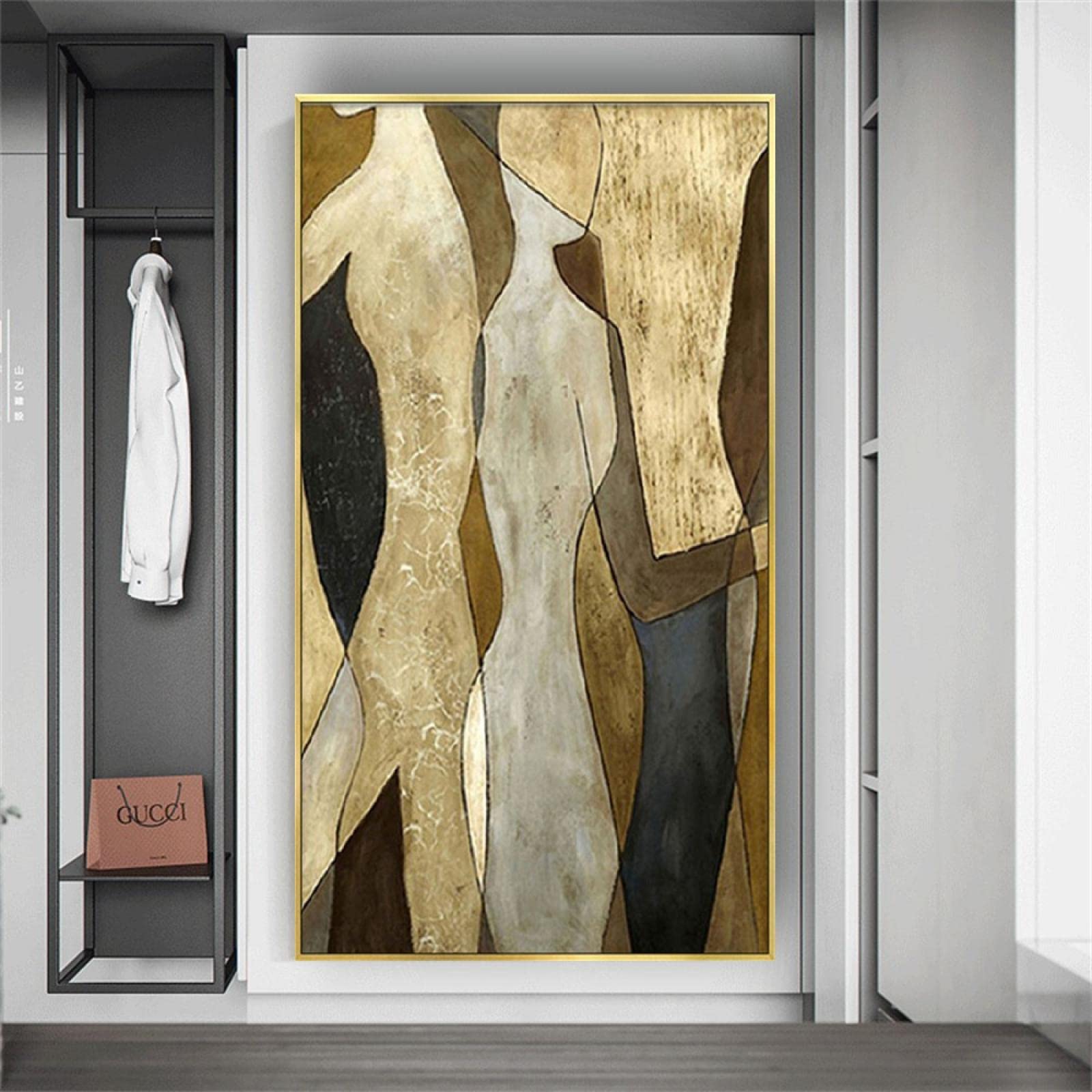 HOLEILUCK Célèbre Picasso Œuvres Peinture À L'huile Abstraite Figure Dorée Portrait Peinture Intérieur De La Maison Moderne Or Encadré Art Décoration Murale28x67in/70x170cm