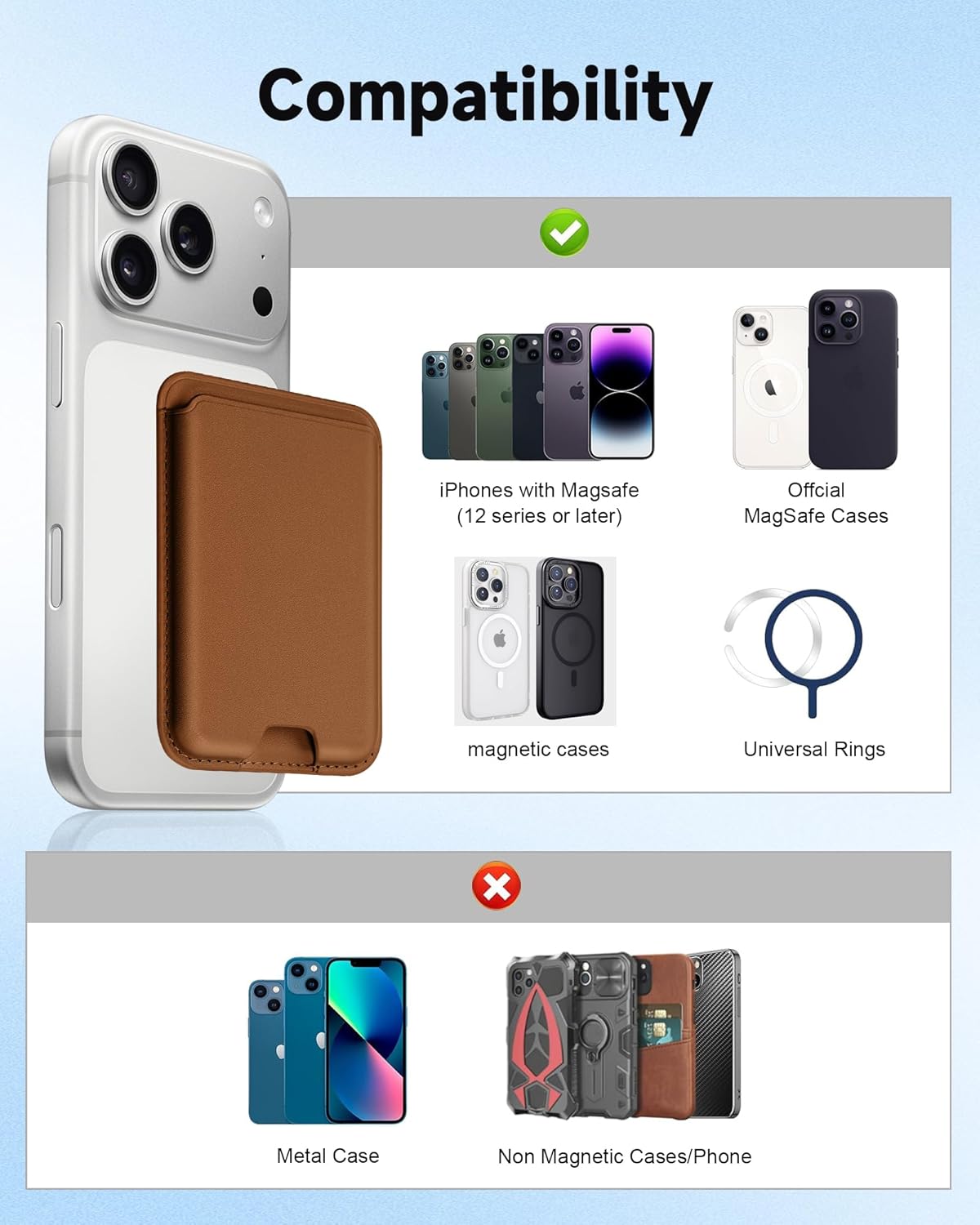 Cell Phone Card Holders, Magnetic Slim Leather Wallet for iPhone Series 17/16/15/14/13/12 Pro/Promax and for Magsafe Case Rfid Blocking Magnet Credit Card Holder (Brown) - Image 6