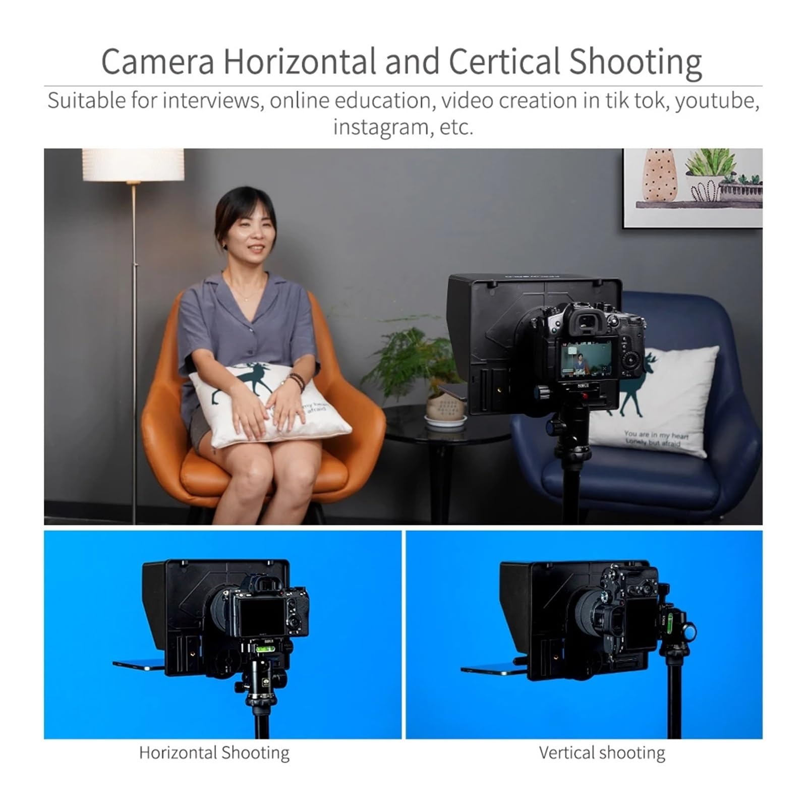 Teleprompter, Teleprompter Tablet Cámara DSLR & Estuche Compatible con la aplicación de Captura de teléfonos Inteligentes Incluido