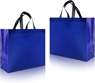 cabzymx 25 Pcs Blue Reusable Gift Bags with Handles, Party Gift Bag with Sturdy Bases, Ideal Goodie Bag Bulk for Xmas, Birthday,Wedding, Holiday- 12.6x4.7x11 In