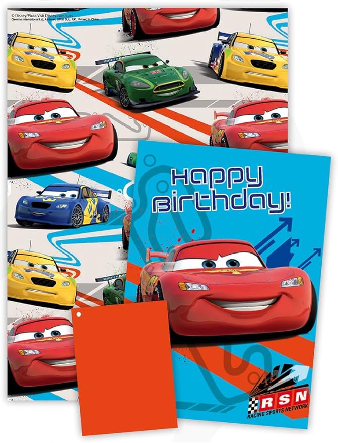 Disney Cars Wrapping Paper with Birthday Card and Gift Tag Amazon.co