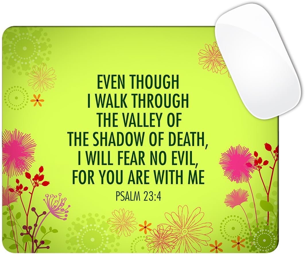 Psalm 23:4 Bible Verse Lime Green Color Back And Hot Pink Flowers Mouse Pad (SQUARE)