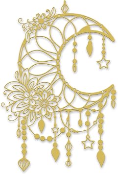 Xedatric Gold Moon Phase Metal Wall Art with Stars. | Elegant celestial wall decor featuring floral and hanging stars design for bedroom, living room, indoor & outdoor use.