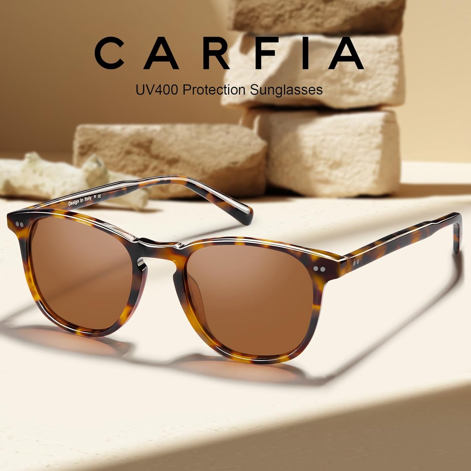 CARFIA Retro Cool Acetate Polarized Sunglasses for Men UV Protection, Outdoor Fashion Driving Eyewears Male Square Sunnies 1. Browntortoise Frame Brown Lens Multicolor image 5 of 9 B0CS9HZ9K4