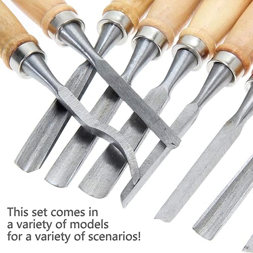 Miniatura 6 de MYOYAY - Juego de 12 herramientas de tallado de madera de tamaño completo, cinceles de carpintería, kit de gubia de cuchillo de madera, cincel de