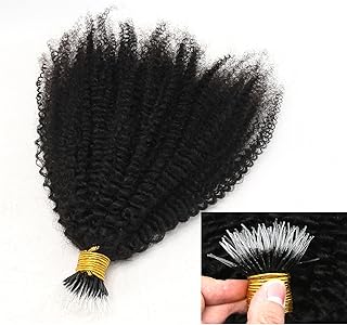 ZigZag Hair Afro Kinky Curly F Tips Microlink Human Hair Extensions 1g/strand 100g Plastic Fearther F Tips Bundles 4B 4C Nano Ring I Tip for Black Women (14 Inch, 4B 4C)