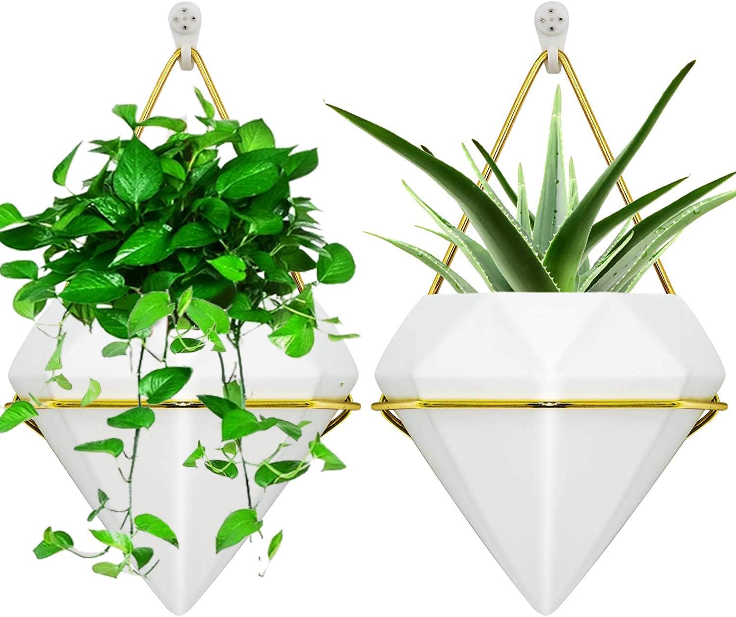 AGAKY 2pcs Wall Mounted Planter Ceramic, Diamond Wall Vases