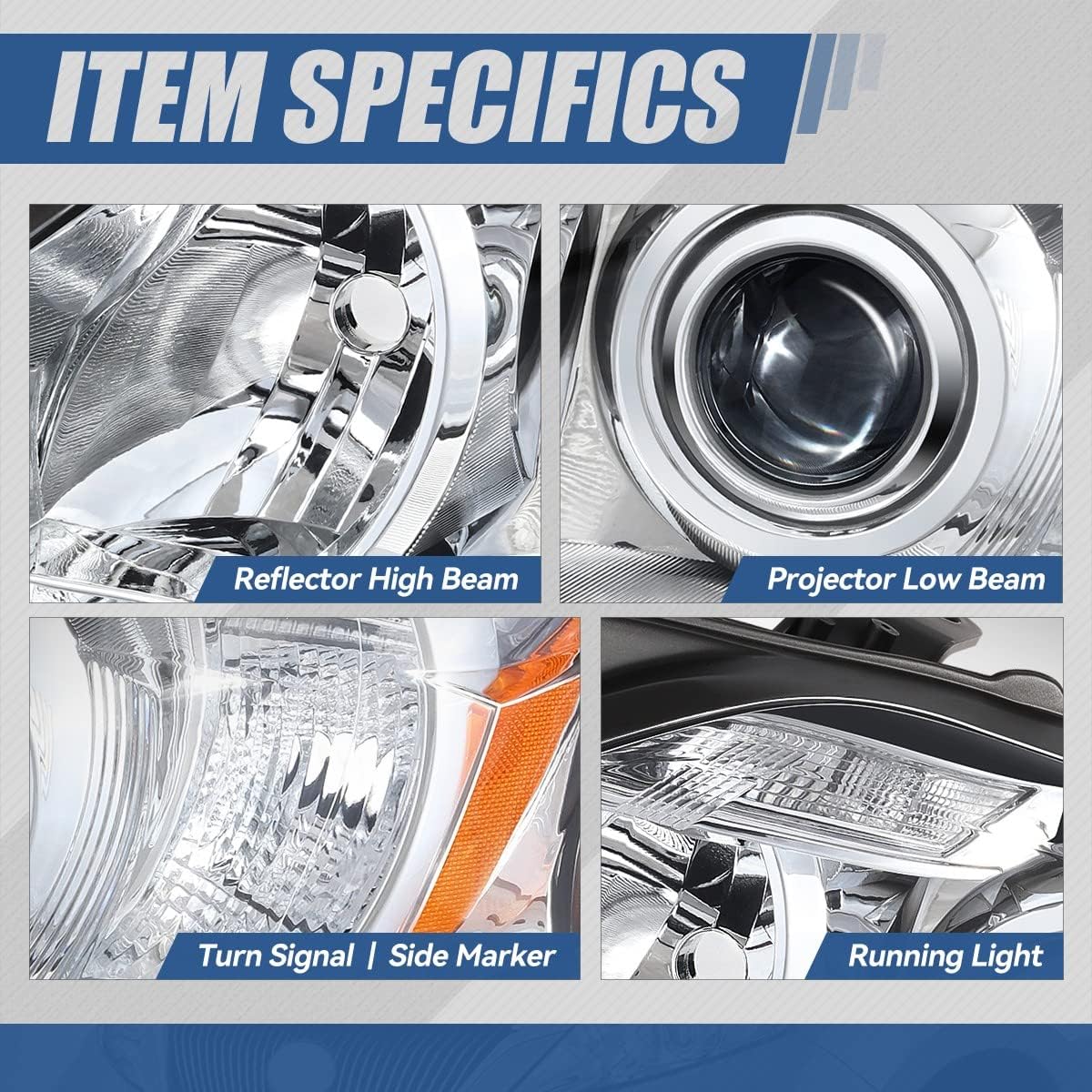Auto Dynasty LX2502147 LED Projector DRL Headlight Lamp Compatible with Lexus RX350 2010-2012, Driver Left Side, Chrome Housing Amber Corner