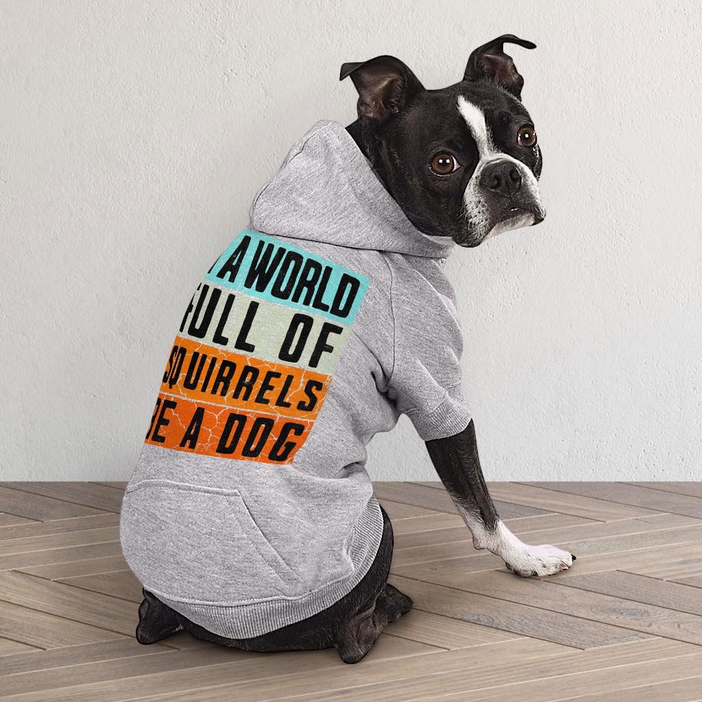 in a World Full of Squirrels Be a Dog Print Dog Hoodie with Pocket - Items for Pets - Gifts for Dogs - Gray, S