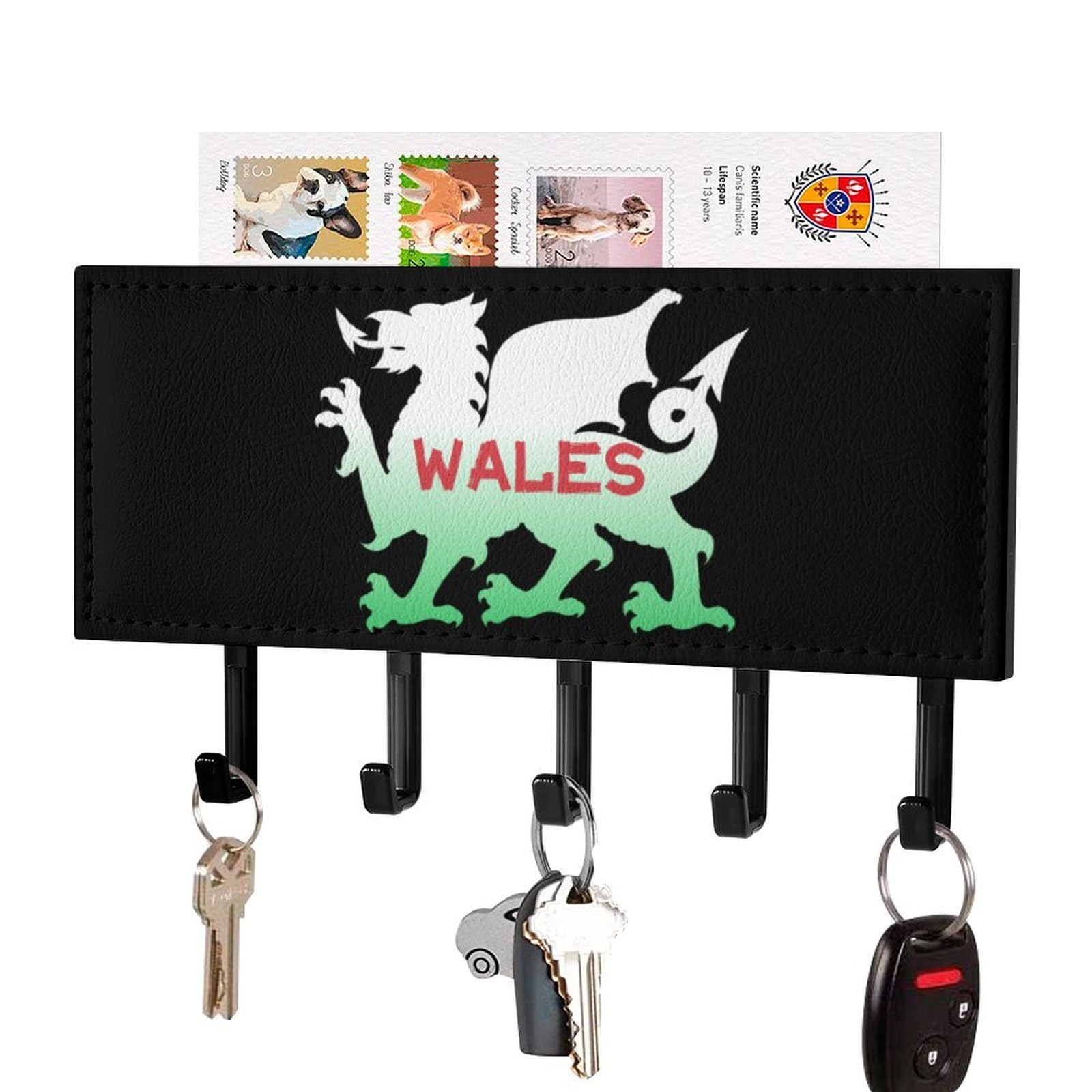 NCLQVJXZKHW Welsh Dragon Flag of Wales Key Holder with 5 Hooks Key Hooks Wall Mounted Key Racks Key Hanger Organiser Shelf