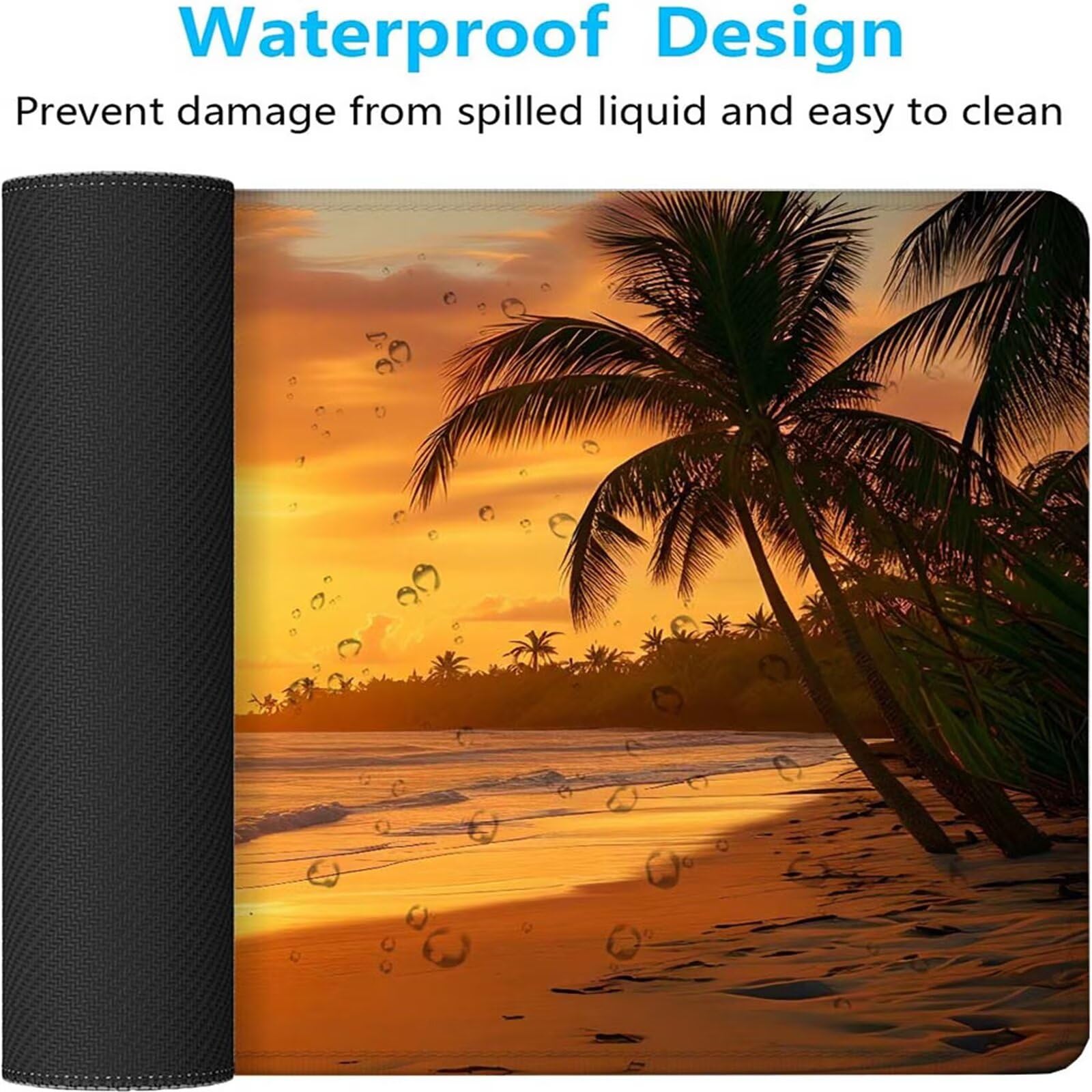 Alfombrilla Ratón Atardecer Playa Alfombrilla Ratón XXL 1400x600x3mm Mouse Pad Resiste Salpicaduras, Extendida de Gran Tamaño con Bordes Cosidos, Mejora la Precisión y la Velocidad, Duradera y-331