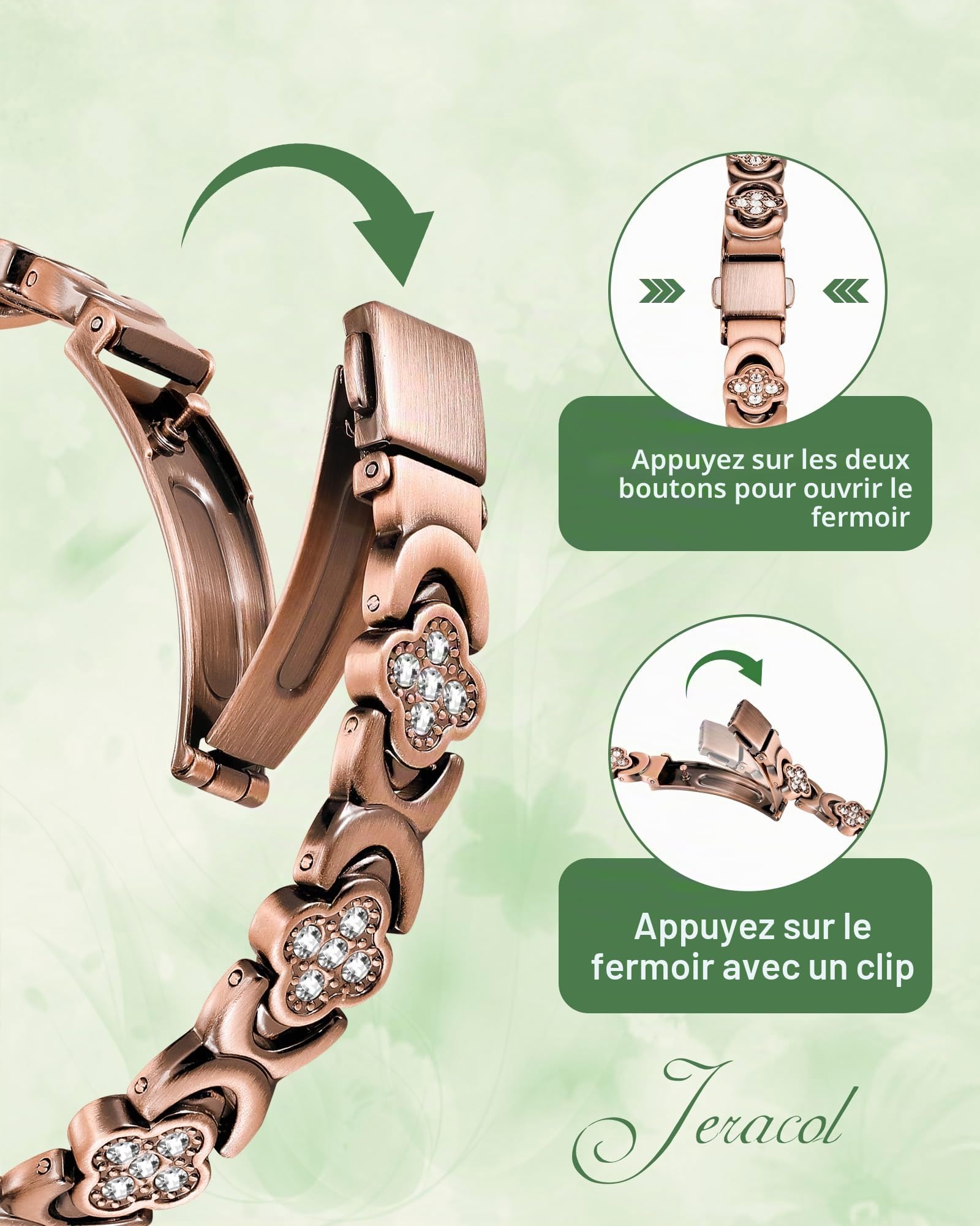 Jeracol Bracelet magnétique en cuivre avec aimant ultra puissant