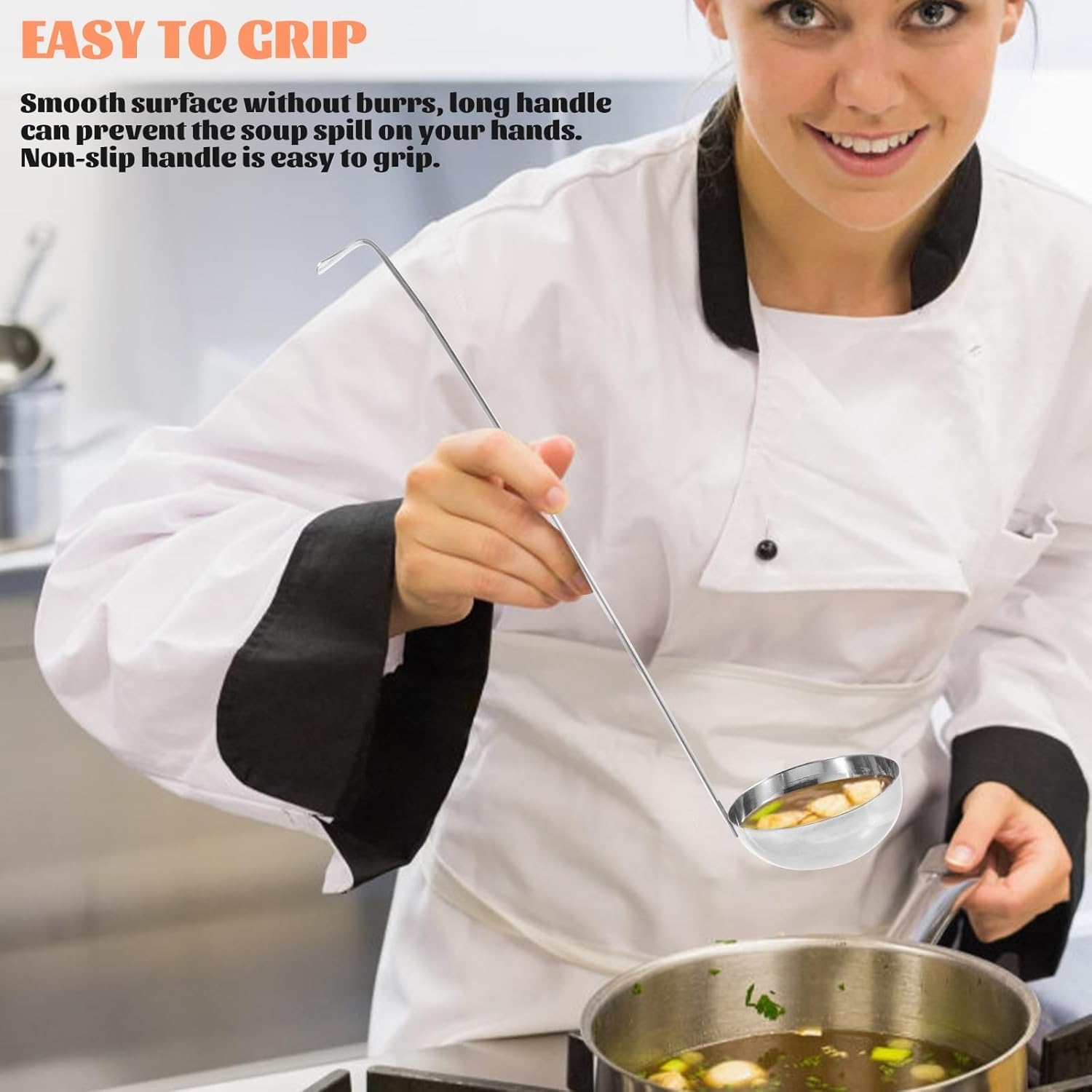 1Pc Stainless Steel Long Handle Soup Ladle Thickened Kitchen Serving Spoon Non Slip Restaurant Home Use Water Scoop for Cooking Serving Soups