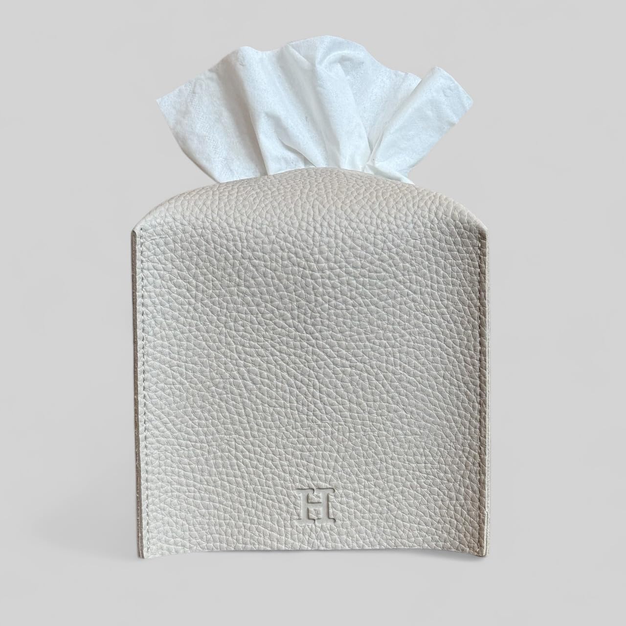 Cube Tissue Box Cover Holder Square PU Leather Tissue Holder Facial Tissue Case Dispenser for Bathroom, Tabletop, Vanity, Office (Bone)