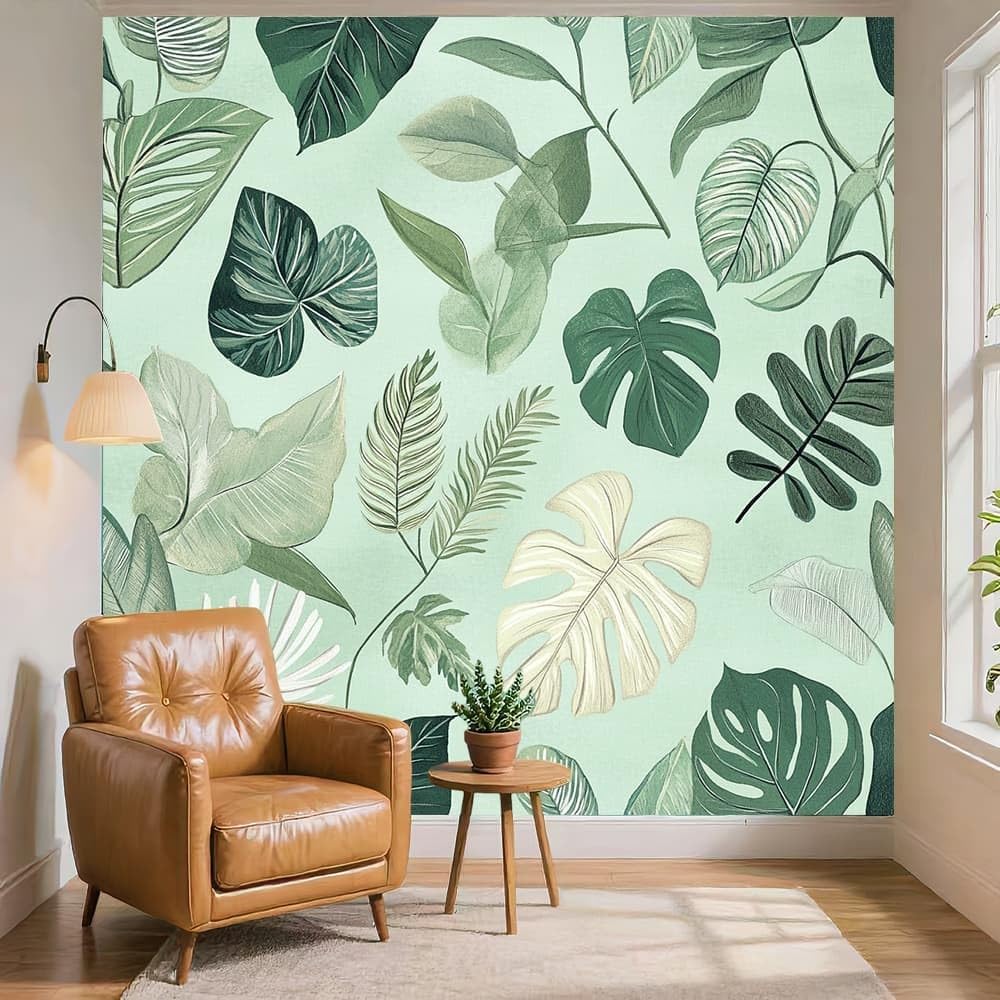 3D Créatif Papier Peint Panoramiczny Minimalistyczne Ilustracje Rośliny Decoration De La Maison Nieprzepuszczalne Tapety Fototapety 300X210 cm Zielony Wymienny Do Odklejenia I Wklejania Fototapety