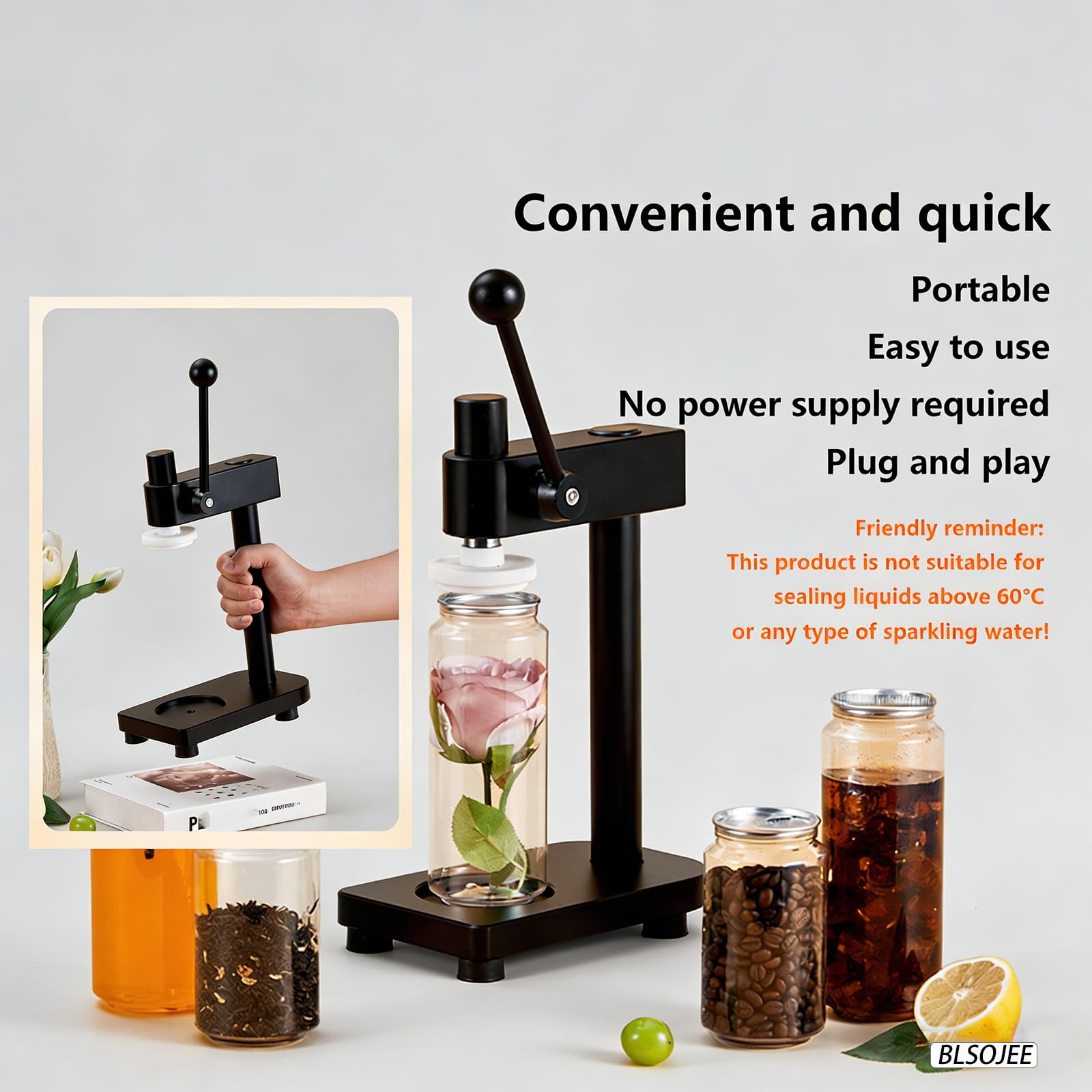 Máquina de sellado manual de latas: tapadora compacta de prensa manual para uso doméstico y comercial, altura ajustable, abridor de botellas multifuncional para latas de 250-700 ml