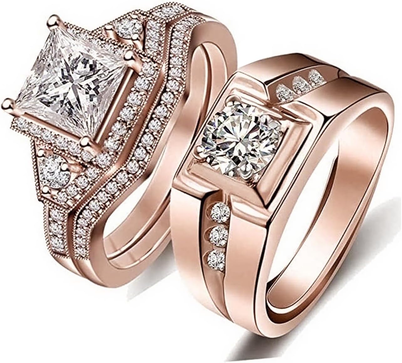 1CT Moissanite Wedding Ring Set for His and Her 10K/14K/18K Real Gold Moissanite Couples Matching Rings Engagement Bridal Sets Lovers Couples Women Men