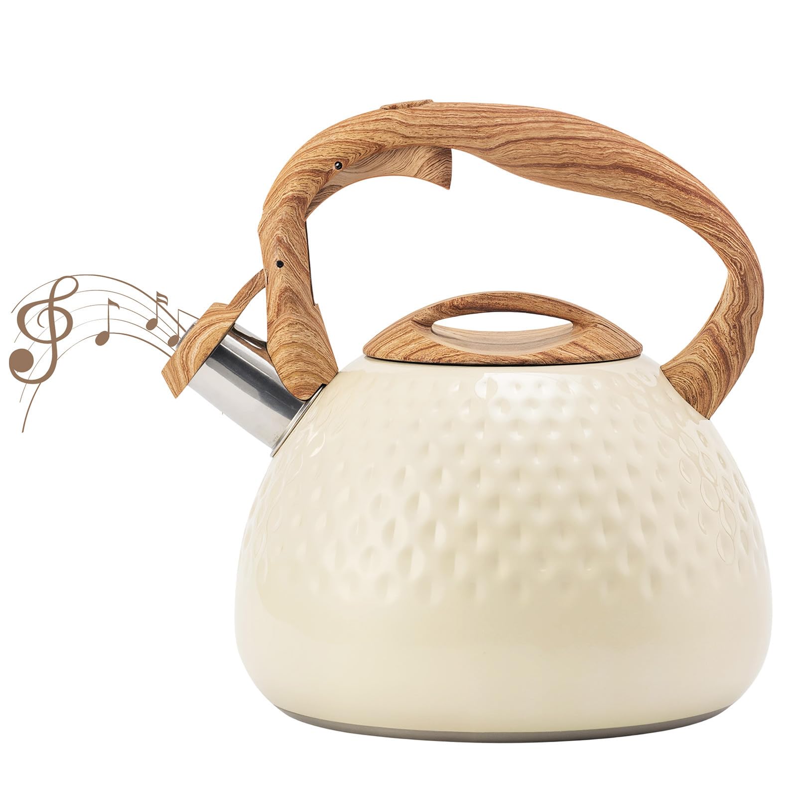 Stove Top Kettle, 3L Stainless Steel Whistling Kettle with Wood Handle