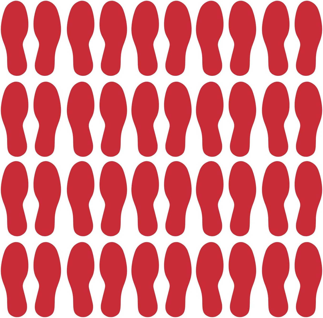LiteMark Removable Matte Finish Red 10.5 Inch Large Footprint Decal Vinyl Stickers | Great for Floors, Ceilings, Walls, and Most Smooth Surfaces | Pack of 40 Footprints (20 Pairs)