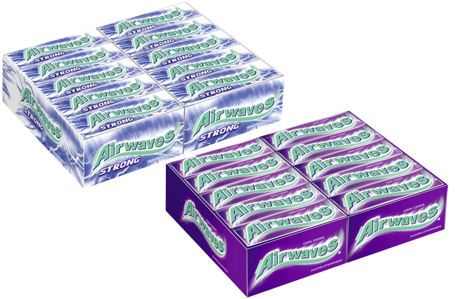 Airwaves Kaugummi Mix I 60 Packungen I 2 Sorten I Strong I Cool Cassis