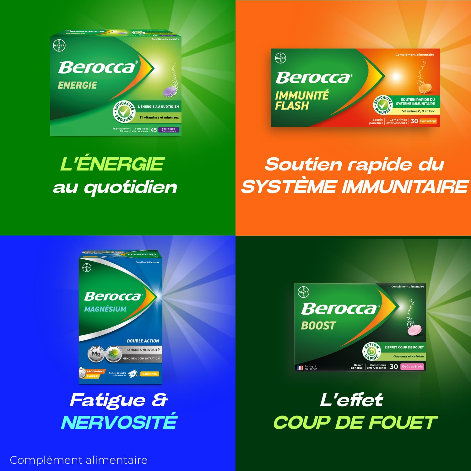 Berocca Immunité Flash - Soutient Système Immunitaire - Complément Alimentaire Immunité - Zinc, Vitamine D & C - Multivitamines et Minéraux - Goût Orange - Maxi Format 60 Comprimés Effervescents
