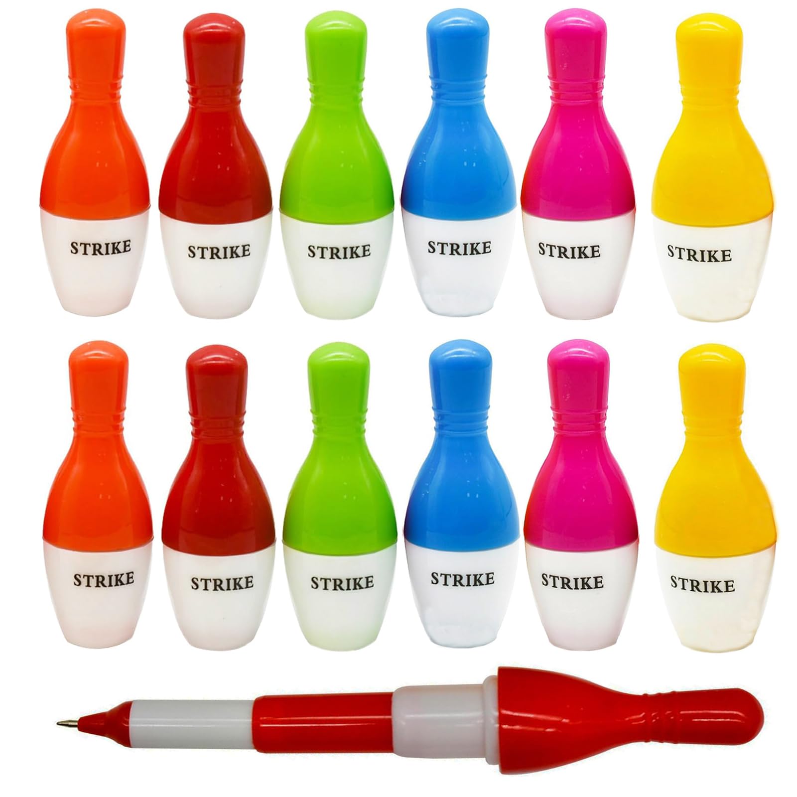 Maydahui 30 Pcs Colorful Mini Strike Bowling Pens Fun Bowling Pin Retractable Ballpoint Pens Blue Ink Ball Pens for Sport Club Association Souvenirs