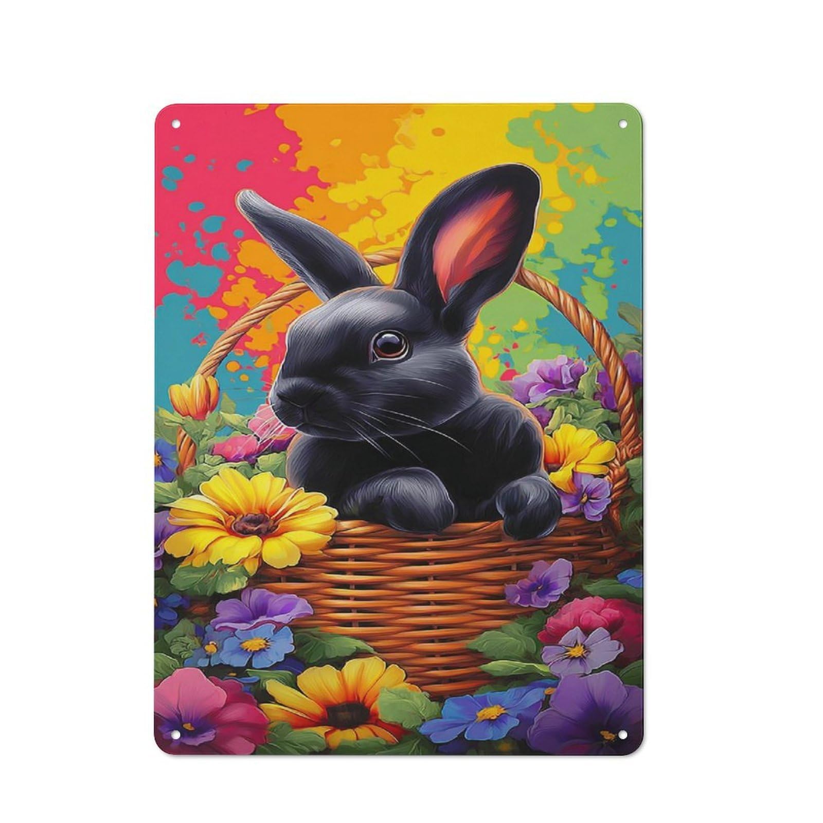 Junmoney Colorful Bunny Basket Vintage Vintage Tin Sign 40X30cm, Cafe Wall Decor For Bakery, Diner, Cafe Or Family Room