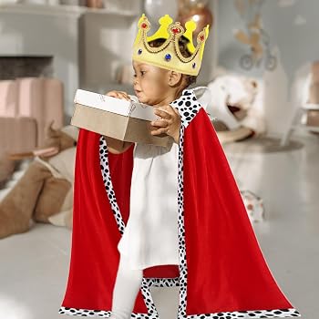 Costume Da Re Per Bambini – Mantello Rosso E Corona – Vestito Medievale Per Gioco Di Ruolo