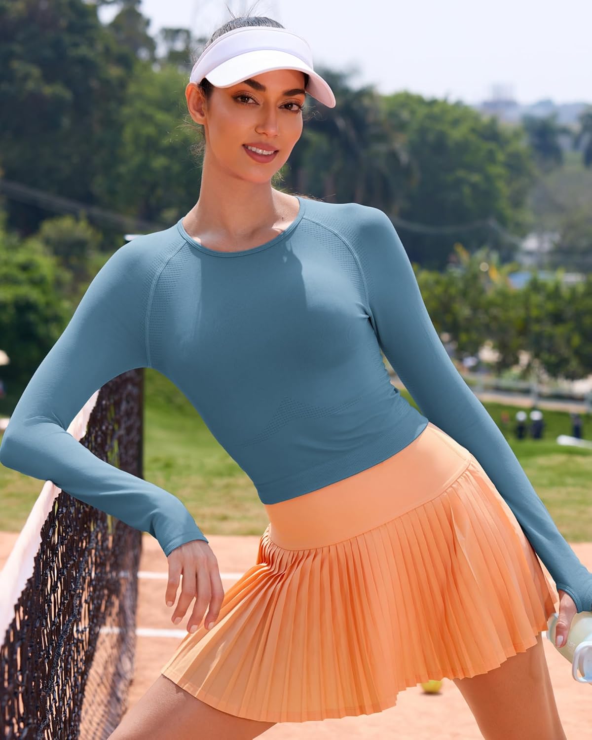 RUNNING GIRL Long Sleeve Workout Tops for Women Soft Crew Neck Basic Tight Cropped Top Casual Seamless Shirt