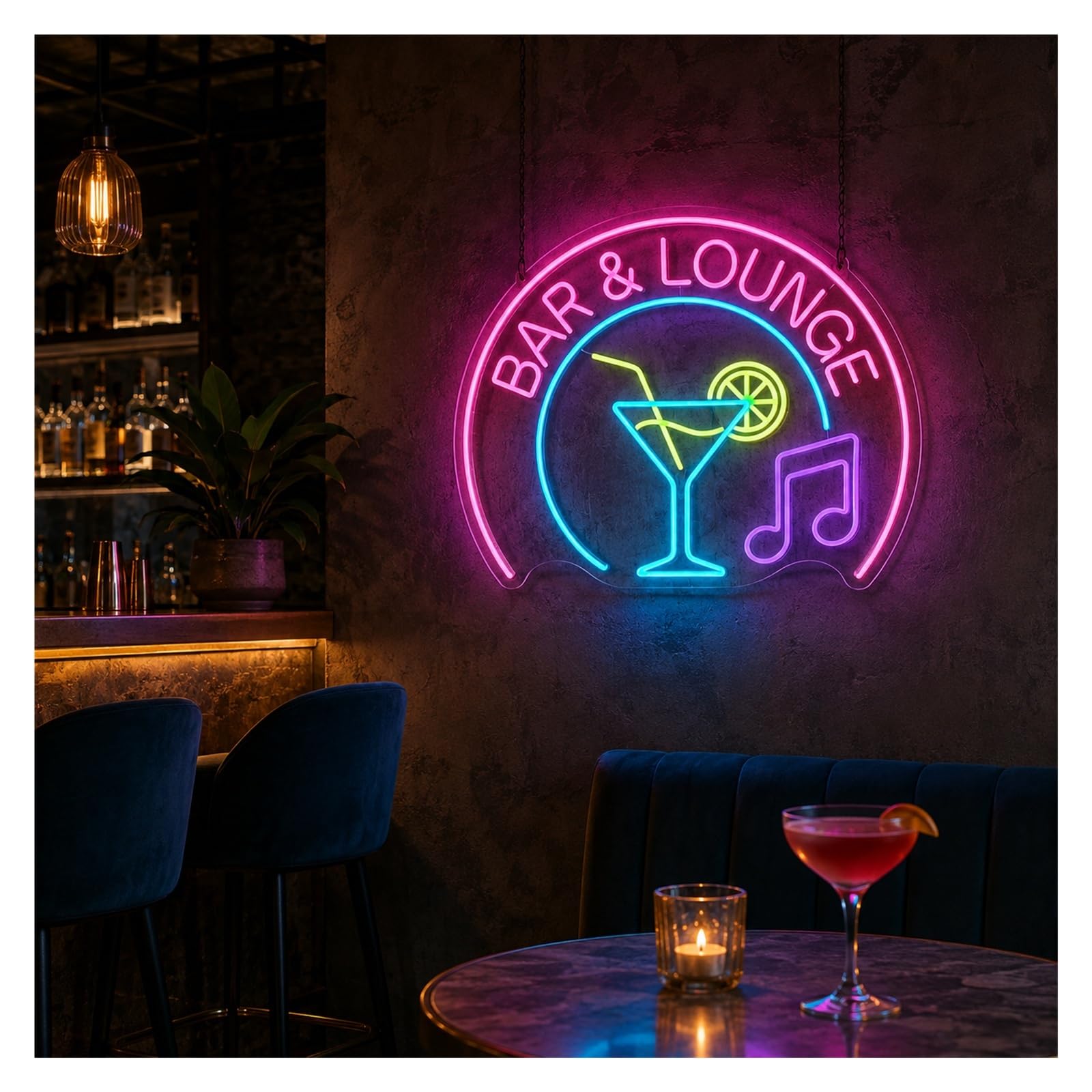 Insegna al Neon Insegna Al Neon Per Cocktail Bar E Lounge | Decorazione Da Parete Per Feste, Soggiorno, Club, Bar, Caverna Dell'uomo, 55cm