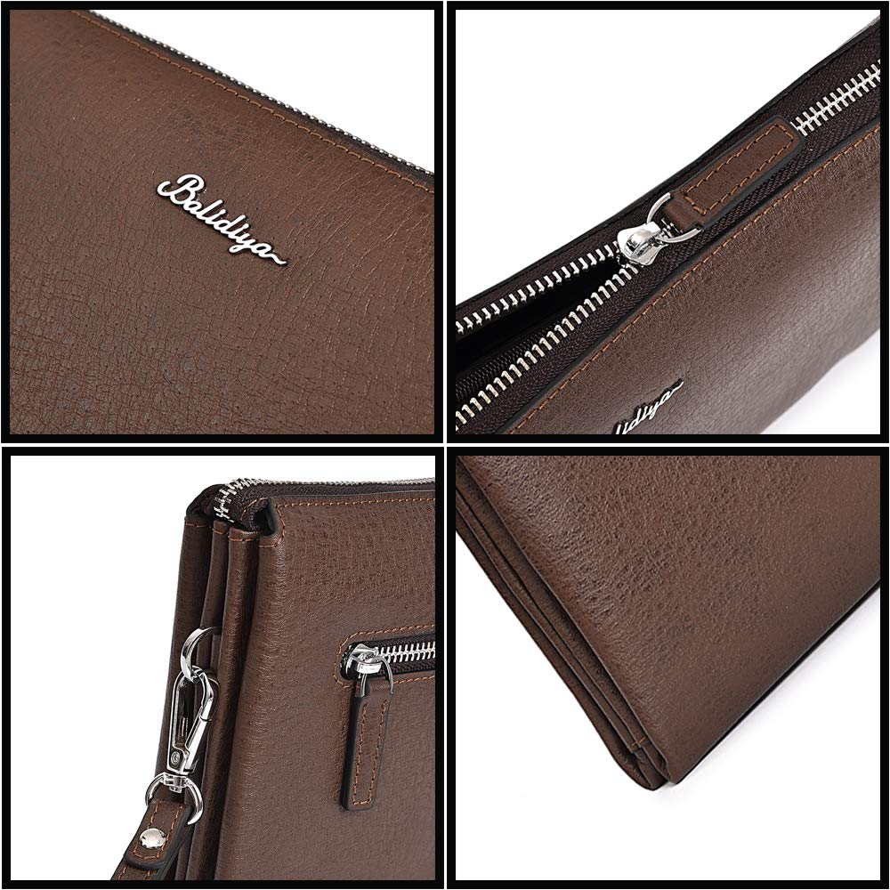 BALIDIYA - Pochette da uomo in pelle, con chiusura a polso, borsa da lavoro con cerniera