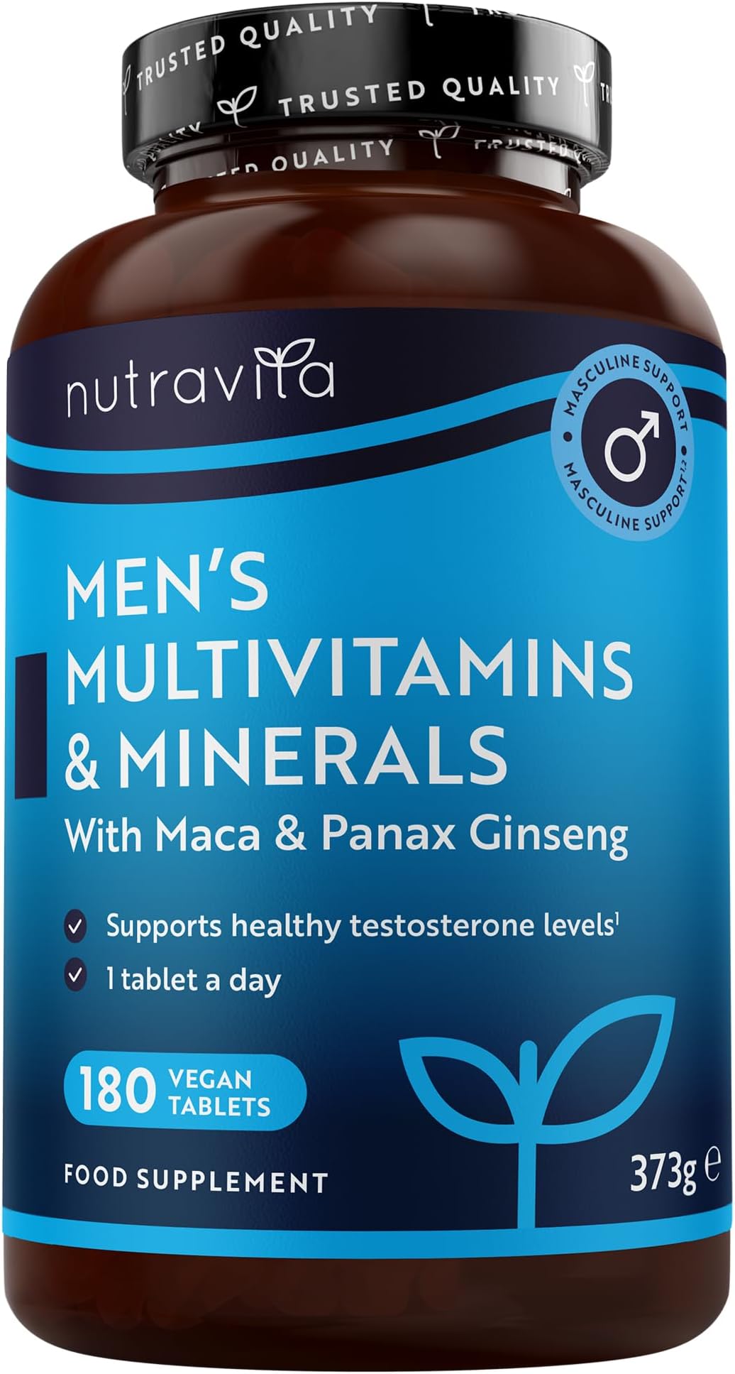 Men's Multivitamins and Minerals - 25 Essential Active Vitamins and Minerals with Added Maca Root and Panax Ginseng - Multivitamin Tablets for Men - 180 Vegan Tablets - Made in The UK