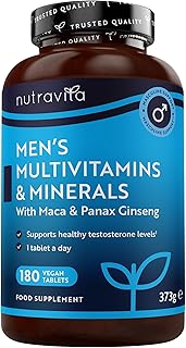 Nutravita Men's Multivitamins and Minerals - 25 Essential Active Vitamins and Minerals with Added Maca Root and Panax Ginseng - Multivitamin Tablets for Men - 180 Vegan Tablets - Made in The UK
