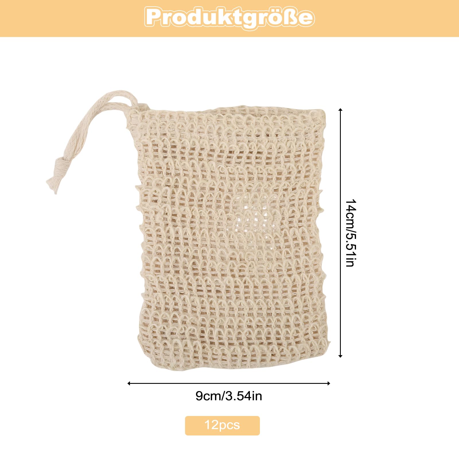 Lot de 12 sacs à savon bio pour la douche, en sisal naturel, sûr et durable, pour savon solide